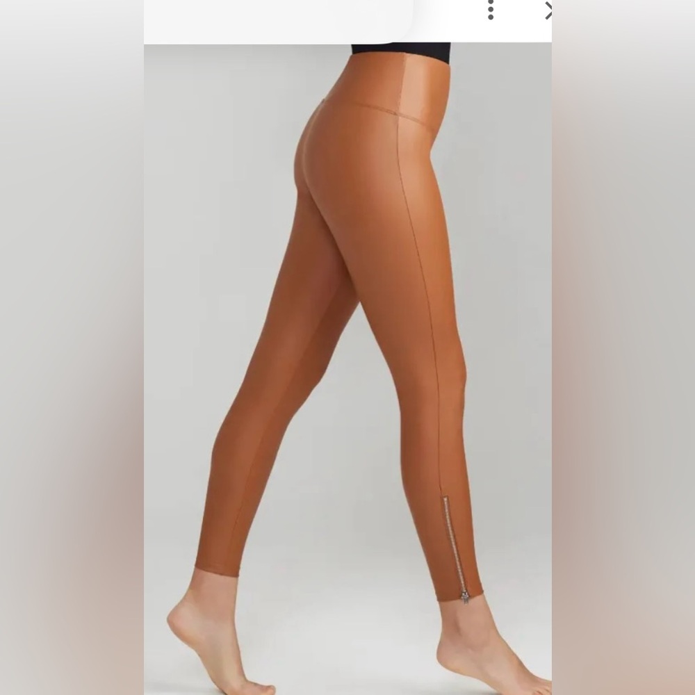 Pleather tummy control top zippered leggings